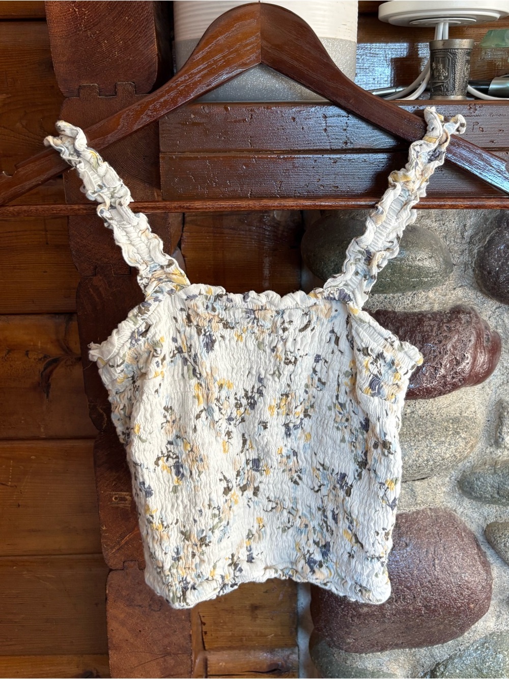 Abercrombie & Fitch Floral Smocked Ruffle Strap Crop Top S